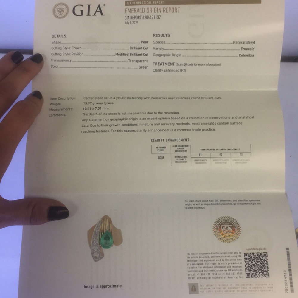 18k gold diamond and emerald ring - Picture 5 of 7